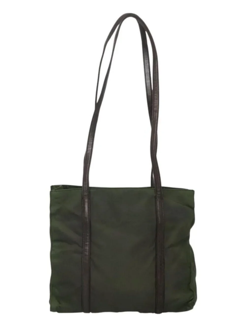 PRADA Tote Bag Nylon Khaki Brown Silver Auth bs22976